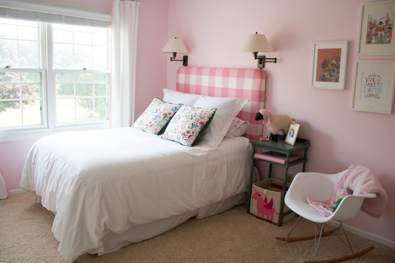 DIY Pink Buffalo Check Upholstered Headboard 1