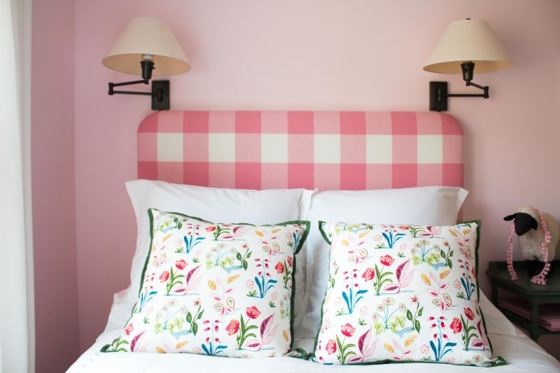 DIY Pink Buffalo Check Upholstered Headboard 1 - DIY Upholstered Headboard Buffalo Check by popular home decor blogger DIY Decor Mom