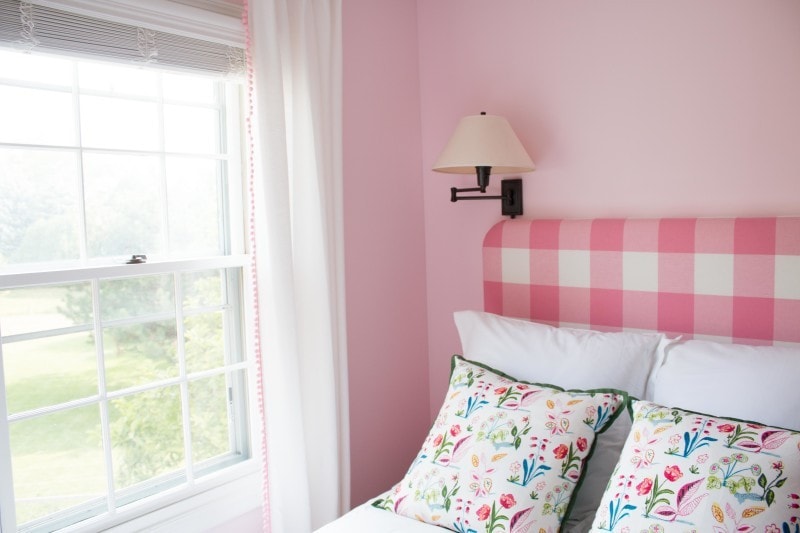 DIY Pink Buffalo Check Upholstered Headboard 1 - DIY Upholstered Headboard Buffalo Check by popular home decor blogger DIY Decor Mom