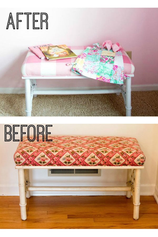 diy upholstered bench before and after 