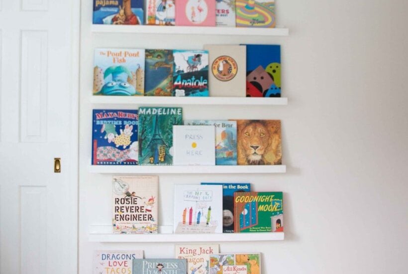 DIY book ledge bookcase nursery - DIY Book Ledge in Nursery by popular home decor blogger DIY Decor Mom