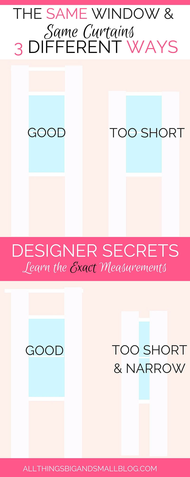 Designer Secrets--Are you making these common decorating mistakes? Then you need to check out this article. Learn the EXACT measurements that you should use when decorating your house! More Designer Secrets from All Things Big and Small! - DIY Greek Key Curtains by popular home decor blogger DIY Decor Mom