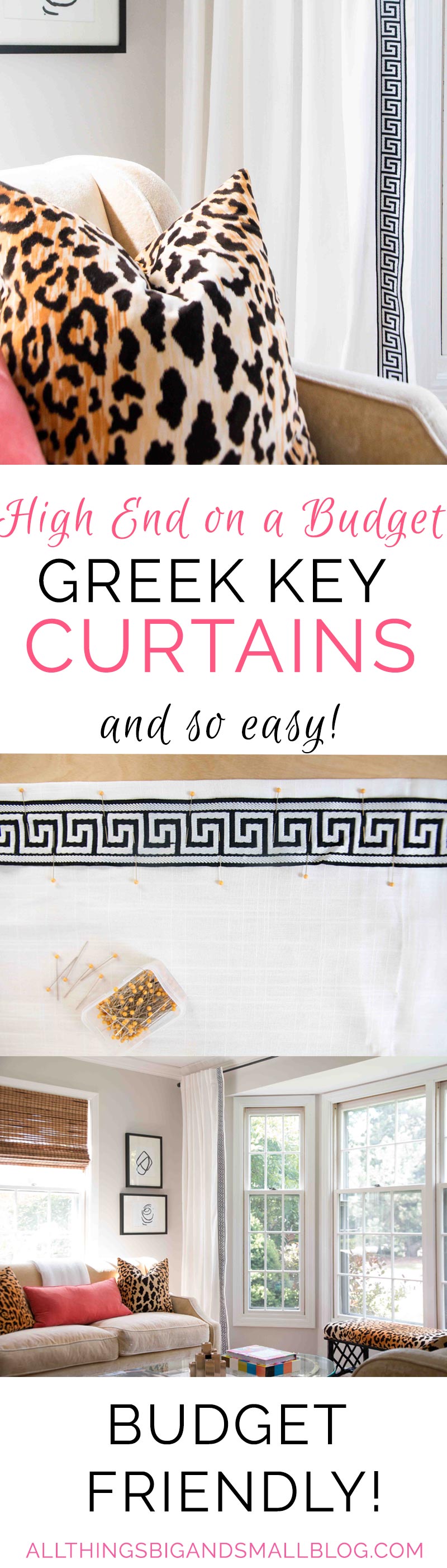 Budget Friendly DIY Greek Key Curtains | DIY Curtains | Greek Key Trim | ALL THINGS BIG AND SMALL BLOG - DIY Greek Key Curtains by popular home decor blogger DIY Decor Mom