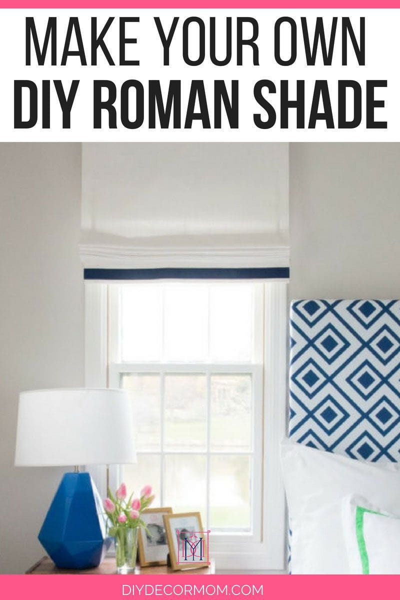 make roman shade tutorial- picture of roman shade above bedside table in bedroom