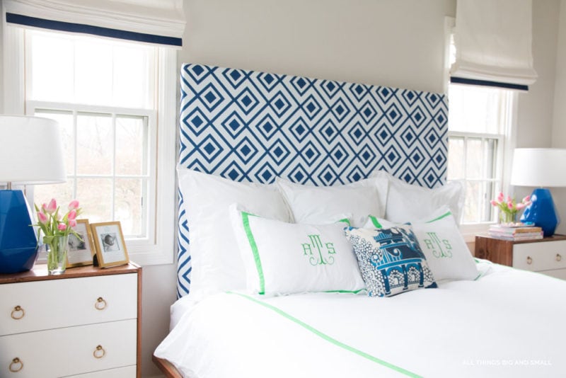 DIY headboard with monogrammed bedding--easy and simple decor ideas for your bedroom