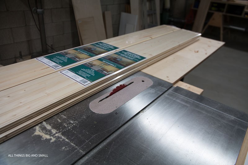 beadboard wood planks on table saw