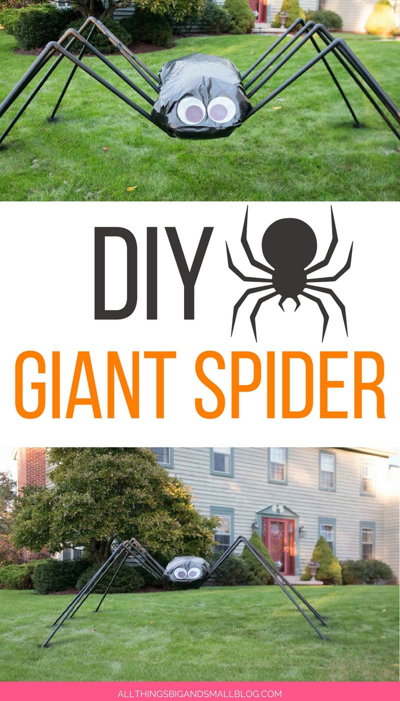 DIY Giant Spider Decoration in front yard--such a cute Halloween outside decoration!