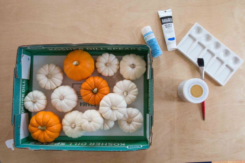 easy blue and white painted pumpkins 