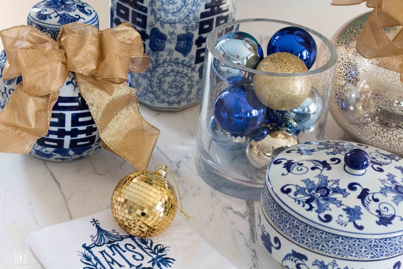 Small Decorated Christmas Trees: Pink and Blue and Gold ALL OVER by popular home decor blogger DIY Decor Mom