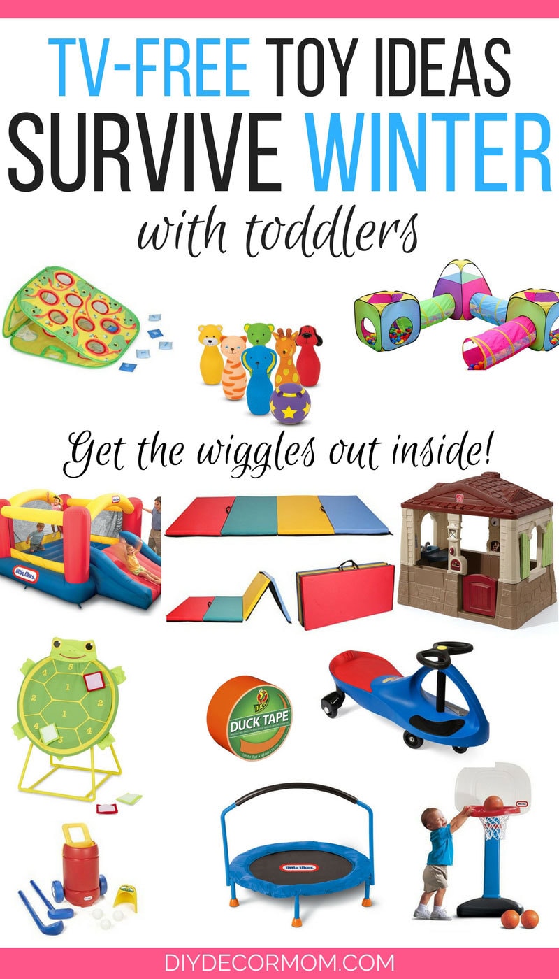 SAVING THIS! Such a great list of toy ideas for toddlers for surviving winter months--great TV free activities for toddlers for inside play! - Toy Ideas for Long Winters AKA How to Survive Long Winters with Kids by popular mom blogger DIY Decor Mom