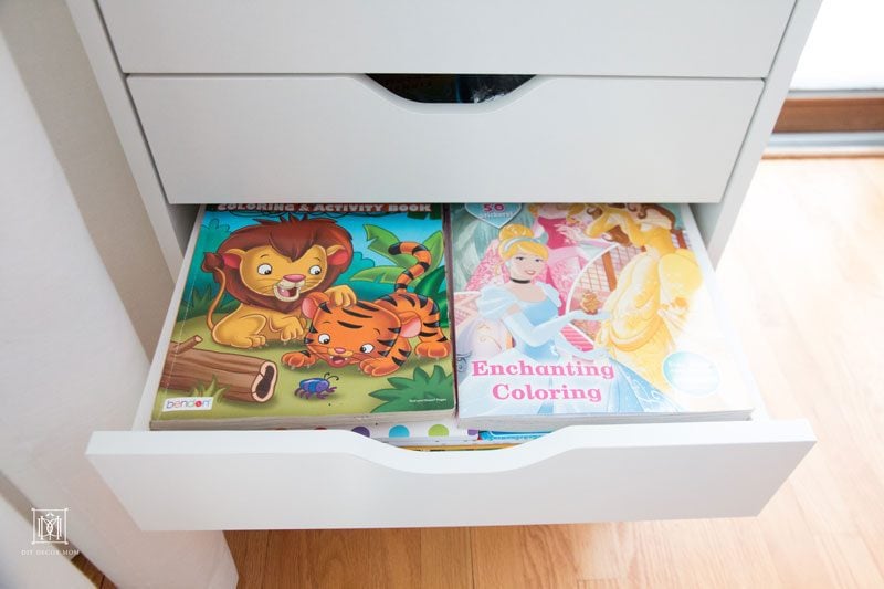 coloring book and art supply storage--these kids art storage tips work for any  home with kids! 