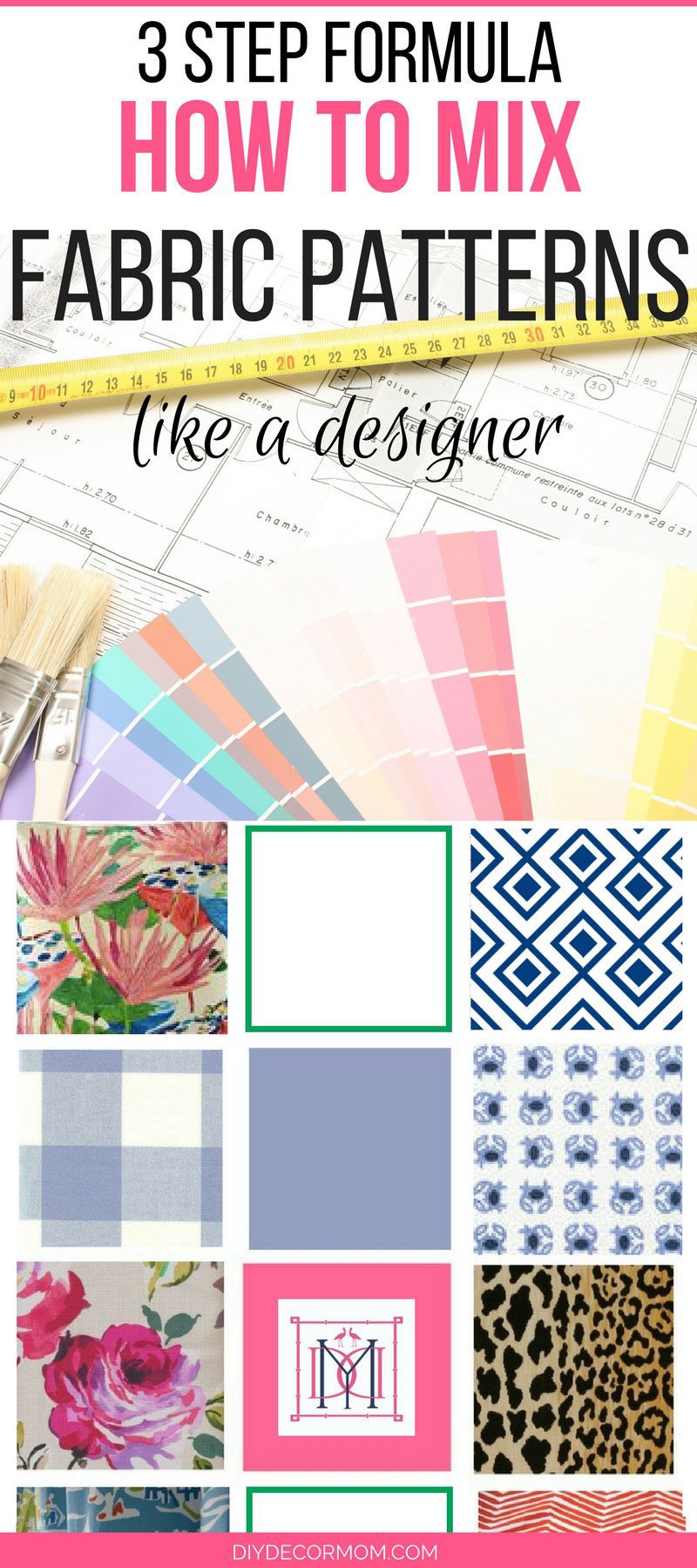 mixing fabric patterns guide with steps to mix colors and pattern in your home decor by DIY Decor Mom 