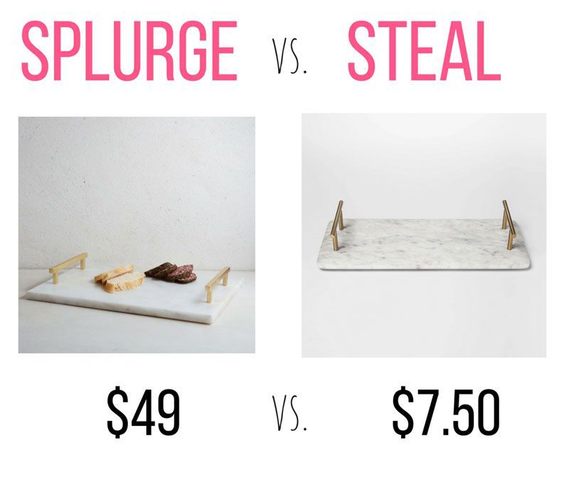 decorative trays splurge vs steal! These look for less marble trays are perfect for an ottoman tray or a coffee table tray! See all the decorative trays here by DIY Decor Mom
