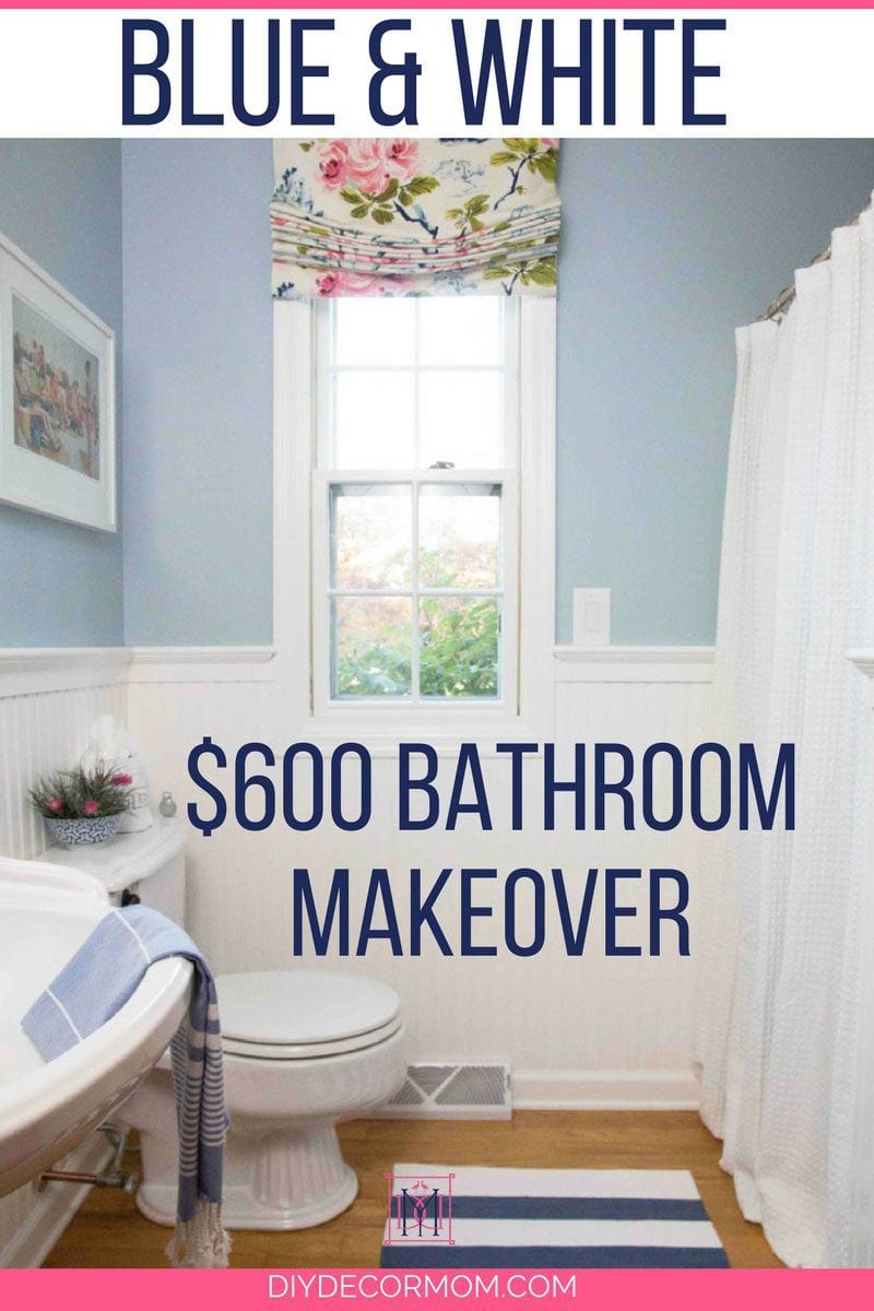 blue and white bathroom for under 600 with blue and white rug blue walls and white beadboard