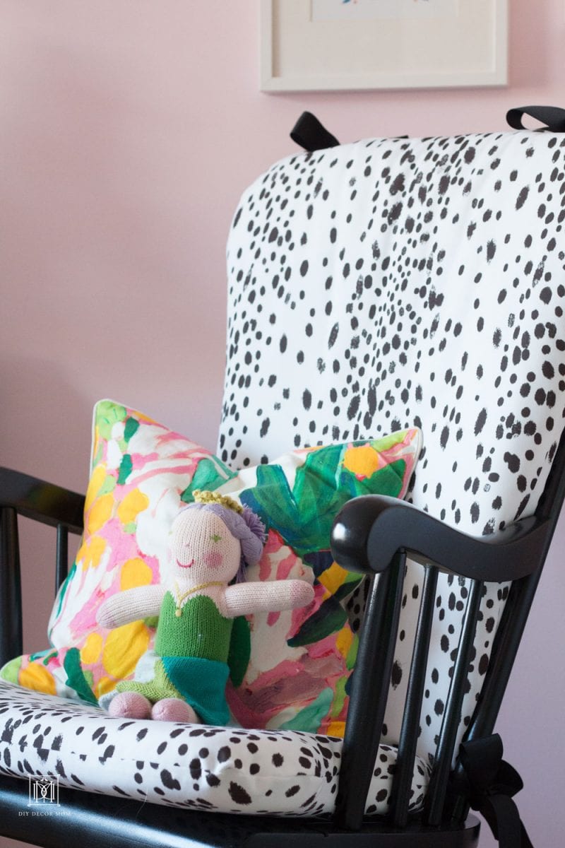 sisters shared girls room toddler and baby rocking chair with diy upholstery in light pink wall color room