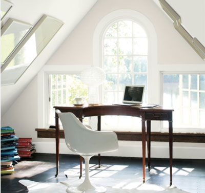 balboa mist office with modern office chair and lots of windows and light