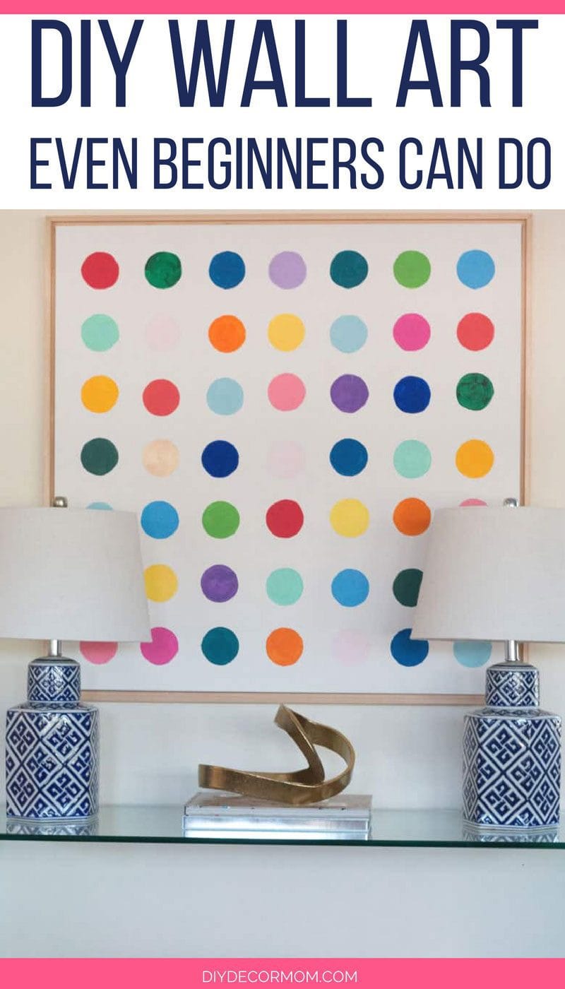 DIY Wall Art - Damien Hirst inspired DIY wall canvas modern art acrylic paint blue and white lamps and glass console table