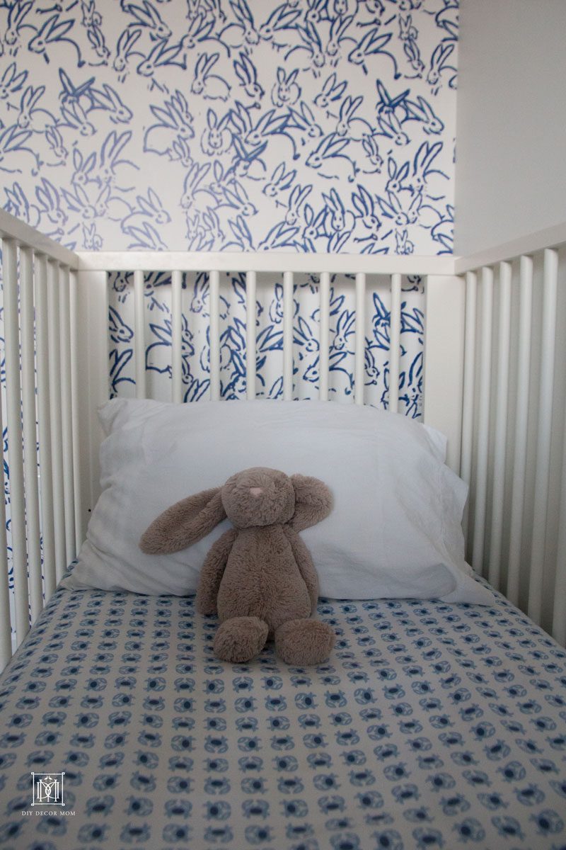 baby boy room wallpaper and crib