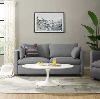 light gray living room with gray couch