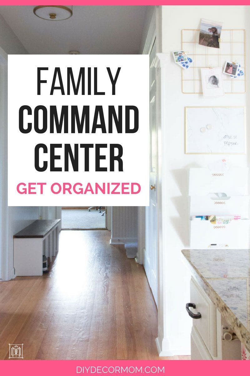 family command center on a narrow wall in kitchen hallway