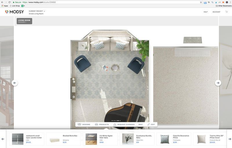 overhead floor layout of a small living room furniture arrangement