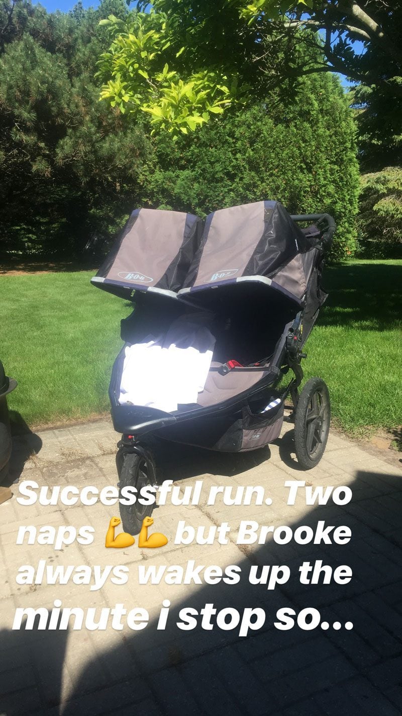 bob double jogger in a yard