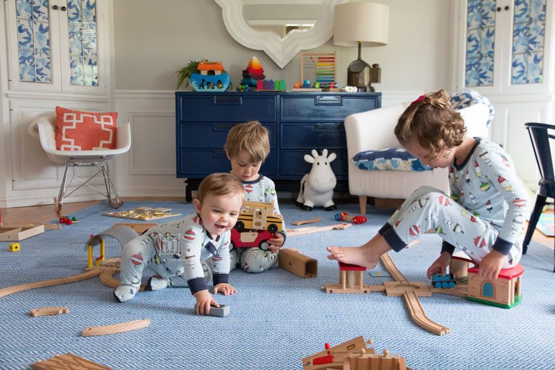 kids playing toys in playroom- screen free kids activities