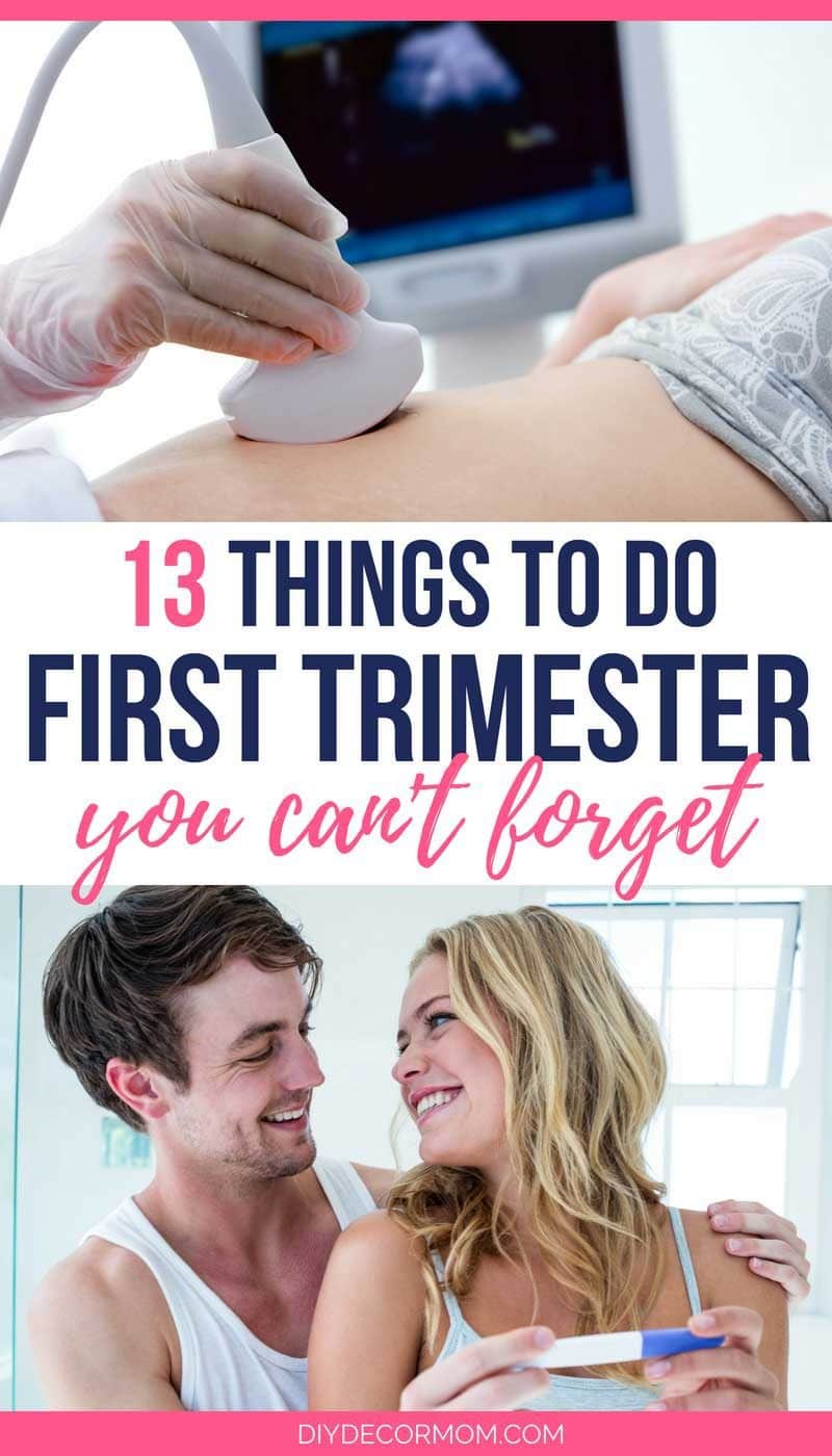 husband and wife with positive pregnancy test--things you should do in your first trimester