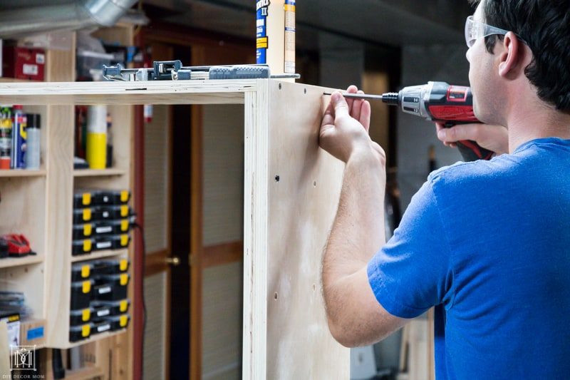 drilling holes in a diy entryway table