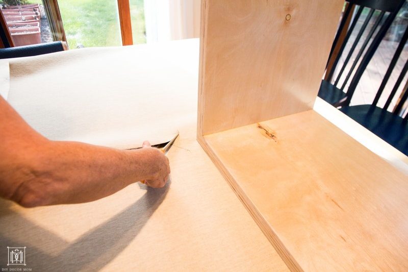 how to cut the fabric for a diy console wrapped table