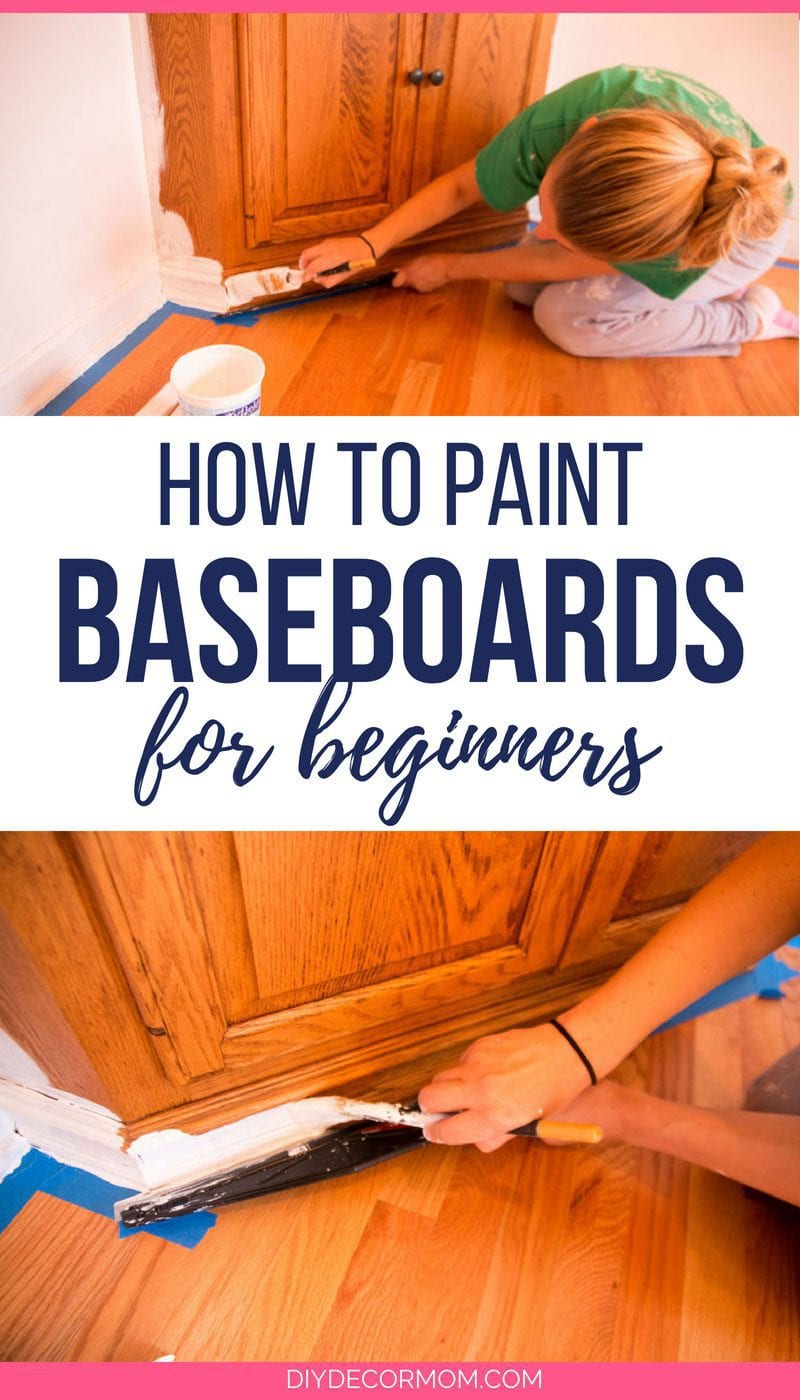 how to paint baseboards- picture of woman painting baseboards