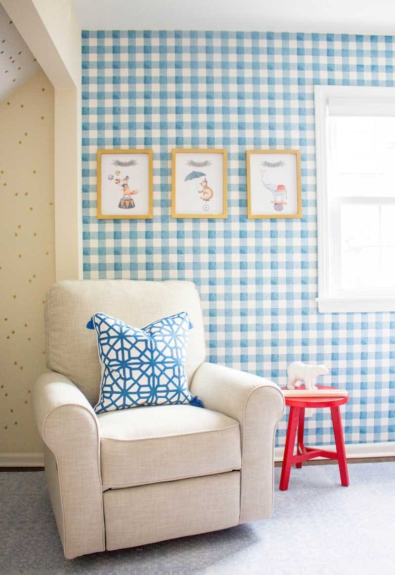 blue gingham wallpaper in baby boy nursery- great nursery design ideas from Addie Gundry