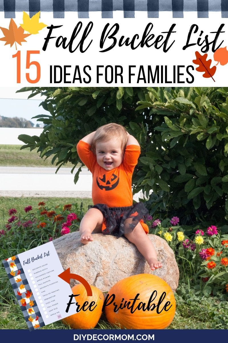 baby sitting on top of pumpkin with fall bucket list printable checklist