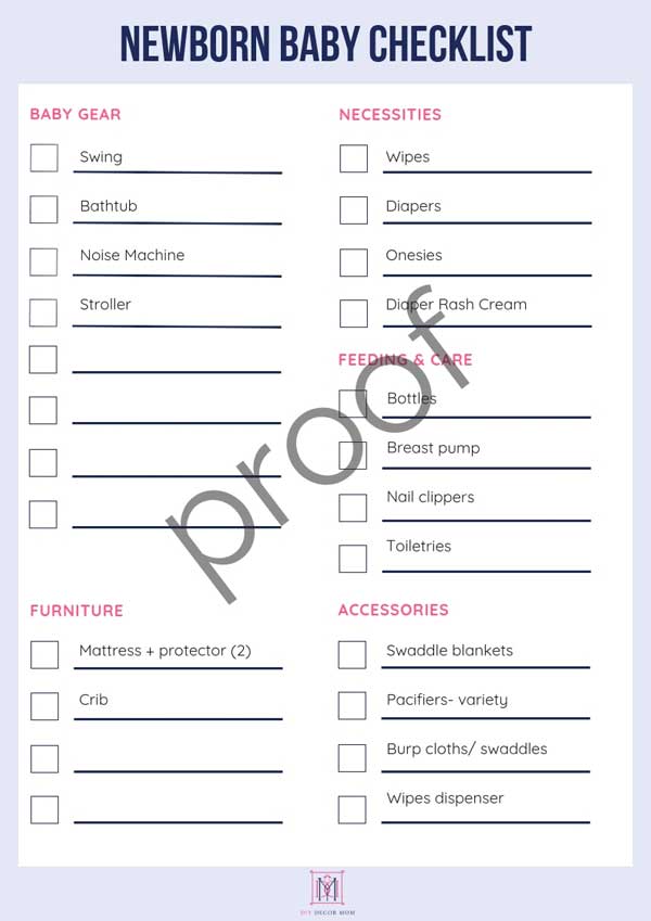 newborn baby checklist printable 