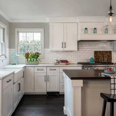 revere pewter kitchen with subway tile