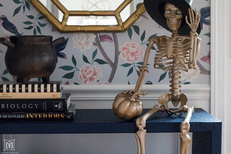 gold skeleton and gold halloween decor ideas