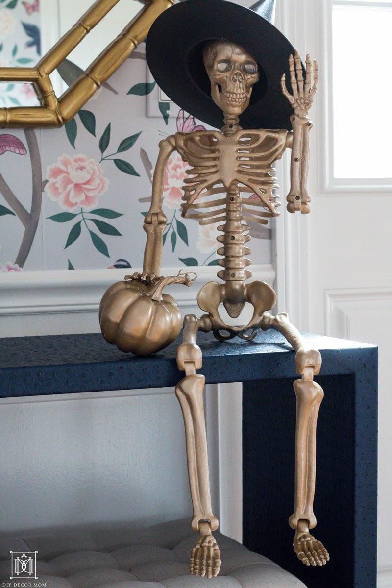 spooky gold skeleton glam halloween decor