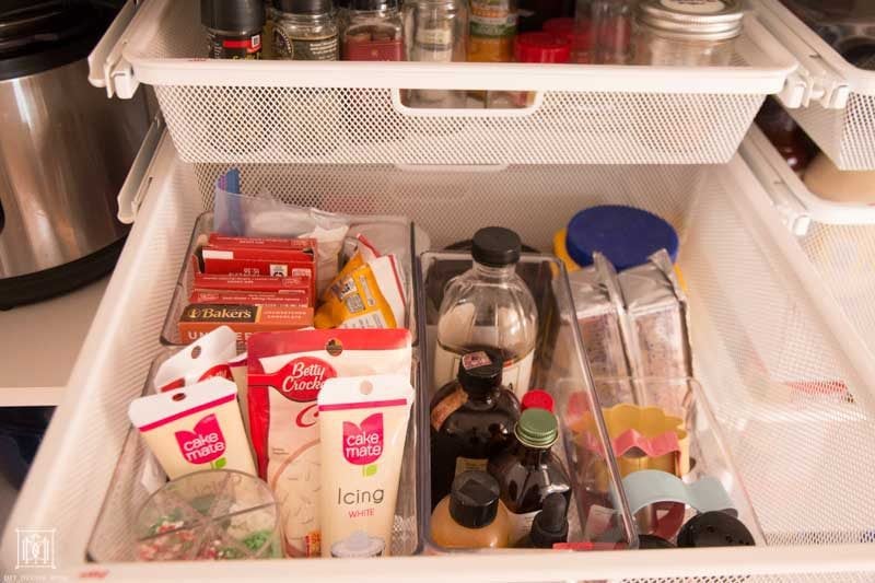 organized baking drawer in pantry