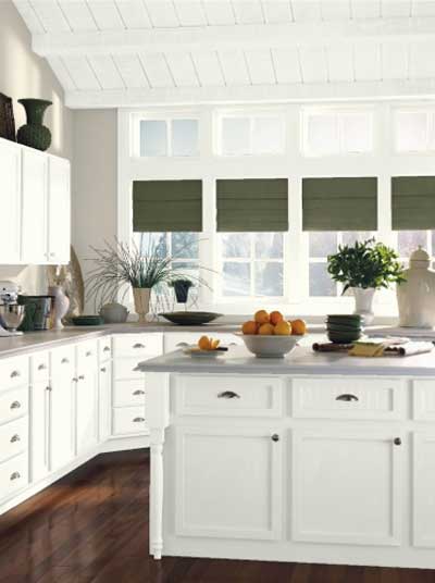 edgecomb gray walls in kitchen with white dove cabinets and ceiling