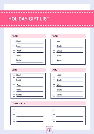 holiday gift giving printable