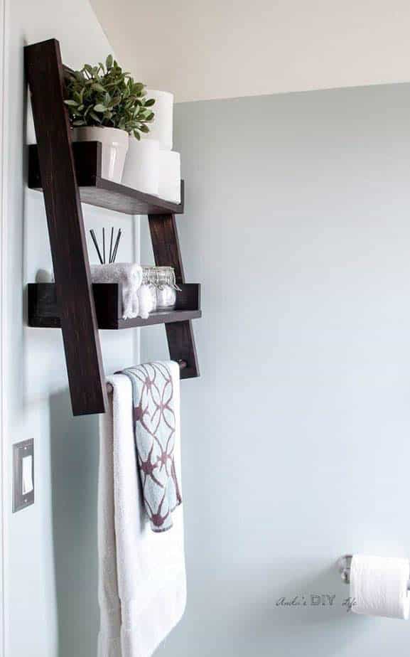 DIY Floating ladder shelf for bathroom by Anikas DIY Life