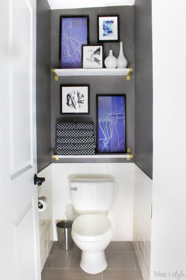 DIY marble bathroom shelves by Blue I Style Blog