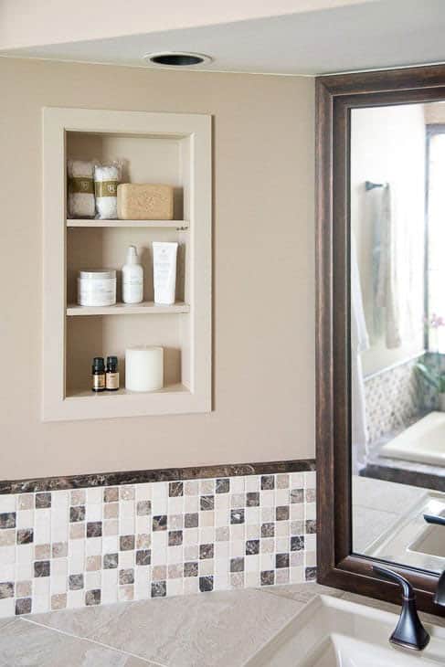 recessed DIY bathroom shelves by the handyman's daughter
