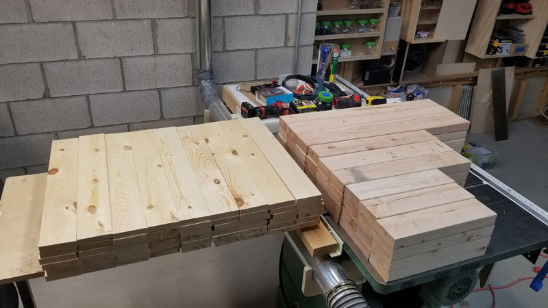 cut lumber for diy fire pit benches