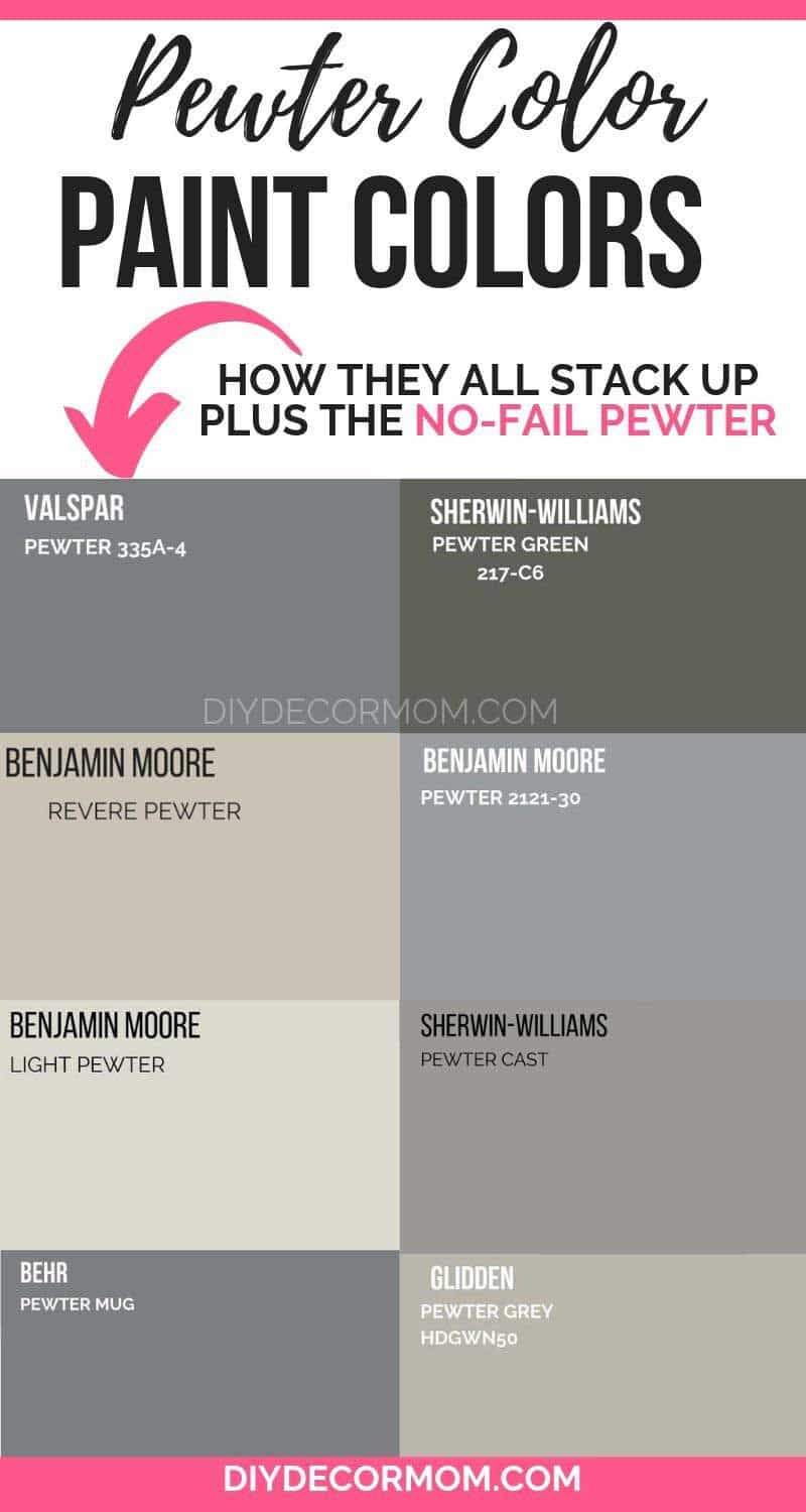 pewter color paint chips compared from sherwin-williams, benjamin moore, valspar, glidden, and behr