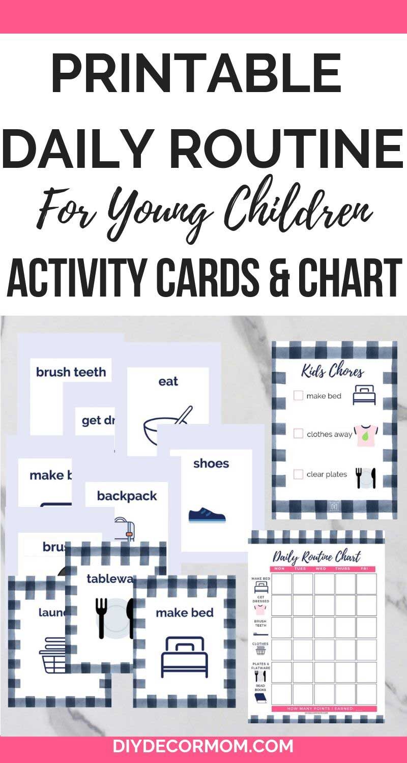 printable daily routine for kids with cards and sample schedule