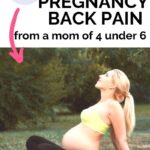 pregnant woman stretches back to relieve back pain outside