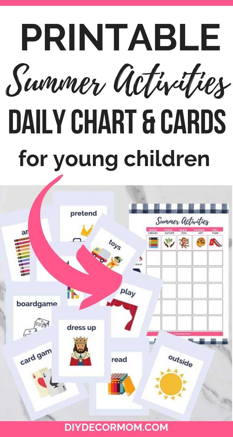 summer routine for kids including activity cards and chart