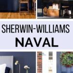 Sherwin-Williams Naval painted walls, doors, kitchen island, and cabinets