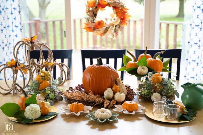 beautiful fall table decorations with harvest wreath